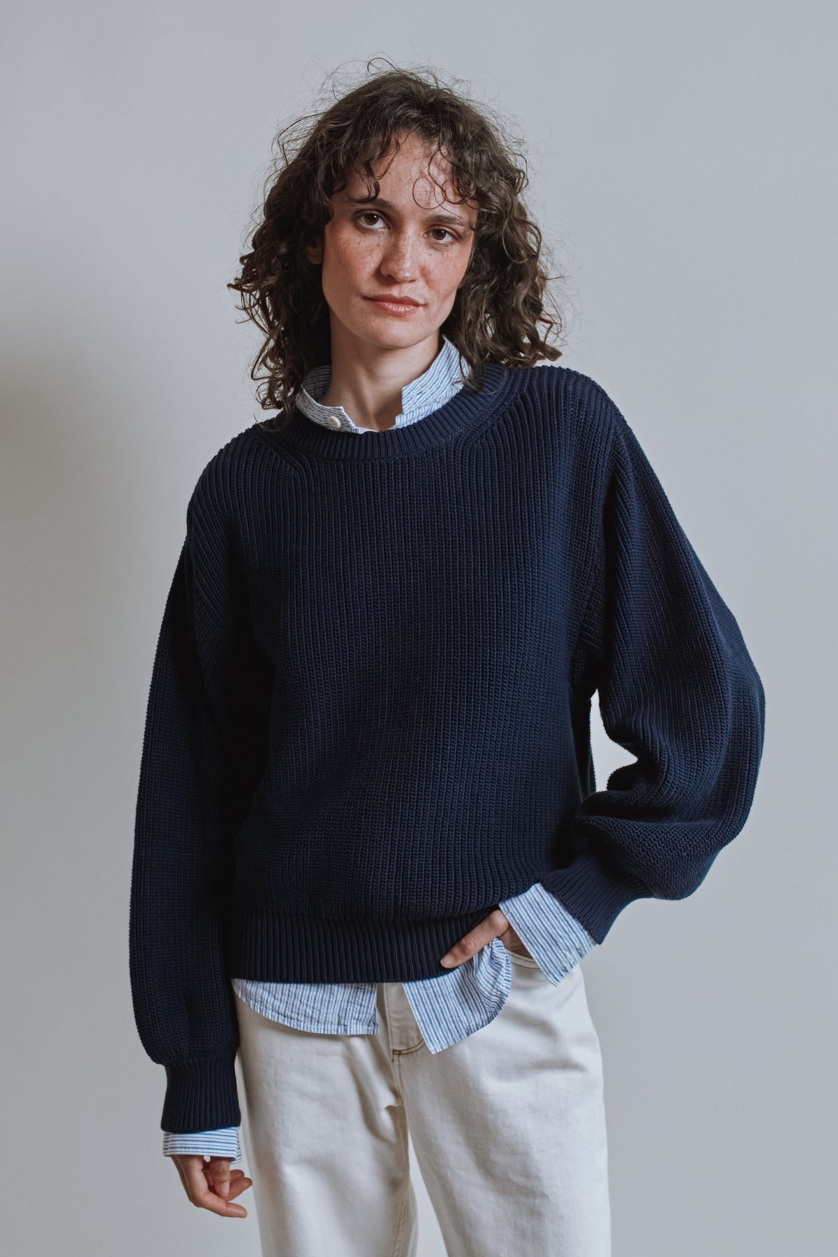 CLEMENTINE Pull à manches chauve-souris en coton bio - Bleu marine