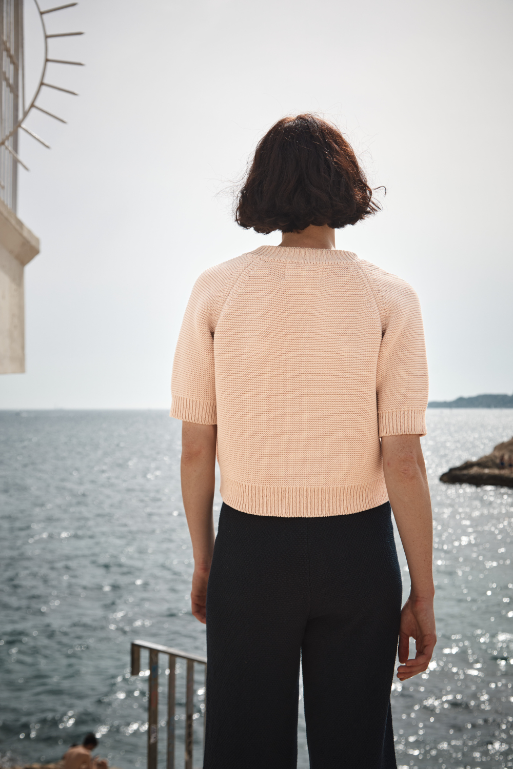 CLARISSE Short-Sleeve Cardigan in Organic Cotton - Powder Pink
