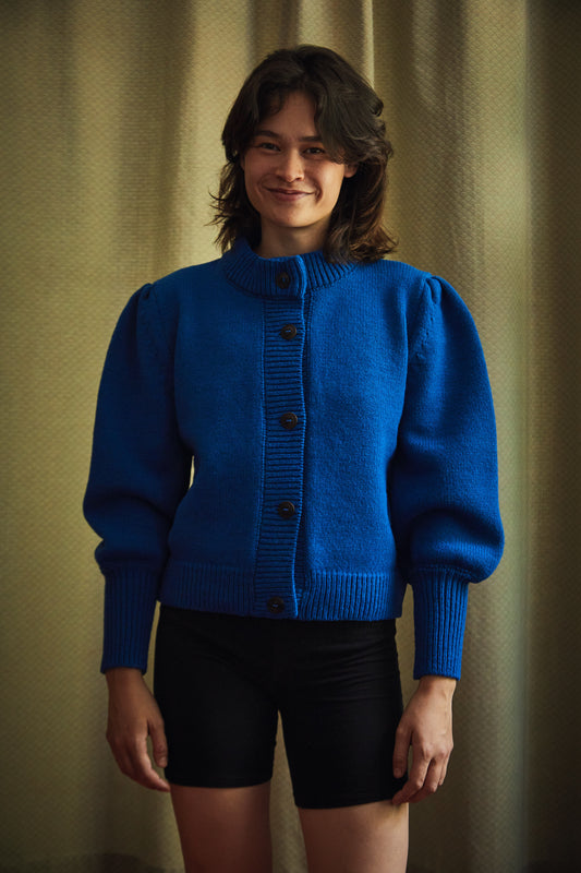 Francoise Cardigan- 100% Cruelty Free Merino Wool klein blue Spanish Merino Wool sweater - L'Envers