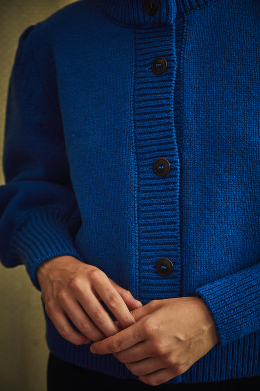 Francoise Cardigan- 100% Cruelty Free Merino Wool klein blue Spanish Merino Wool sweater - L'Envers