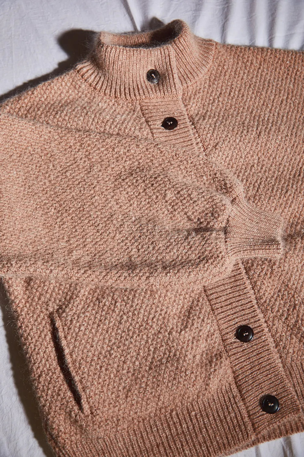 GEORGE High-Neck Cardigan Jacket in Merino-Mohair Wool - Light Pink