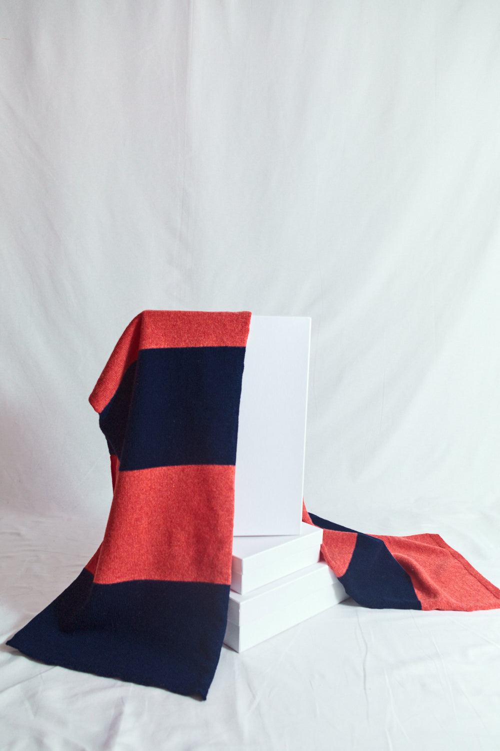 SOLANGE Striped Mega Scarf in Merino Wool - Navy-Coral