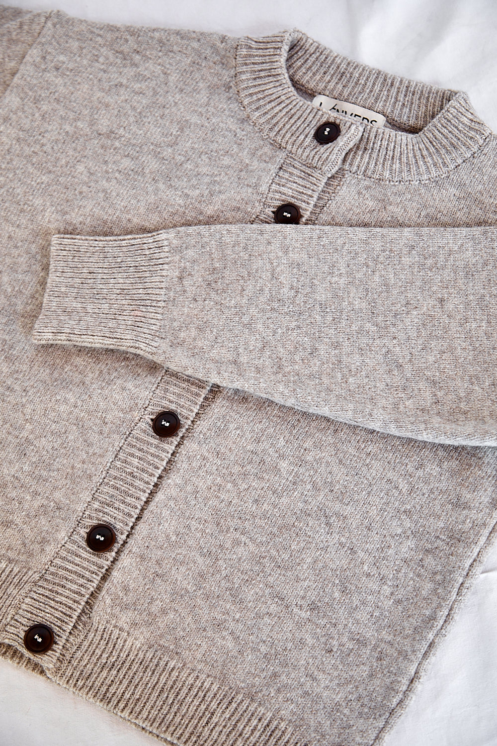 SANDRA Funnel-Neck Cardigan in Merino Wool - Beige