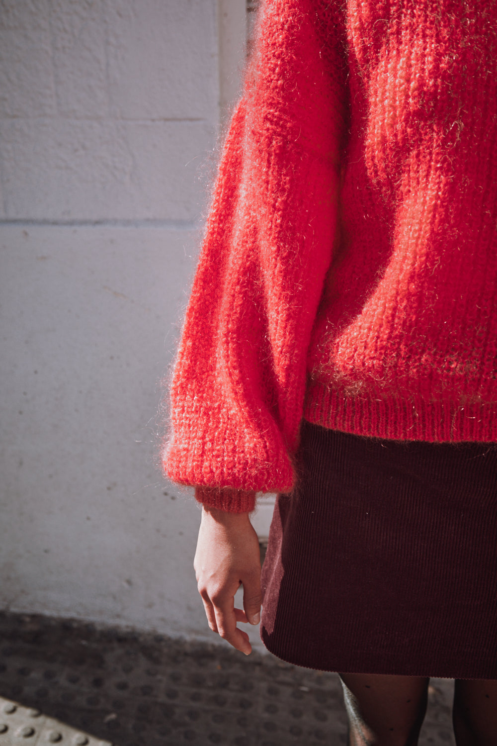 LUCIE Batwing Sweater in Mohair Wool - Coral