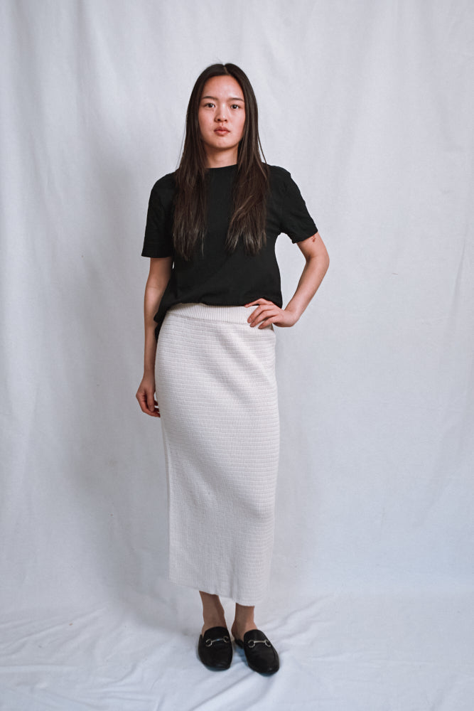 Item #474 - CECILE Straight Midi Skirt in Organic Cotton - Off-white