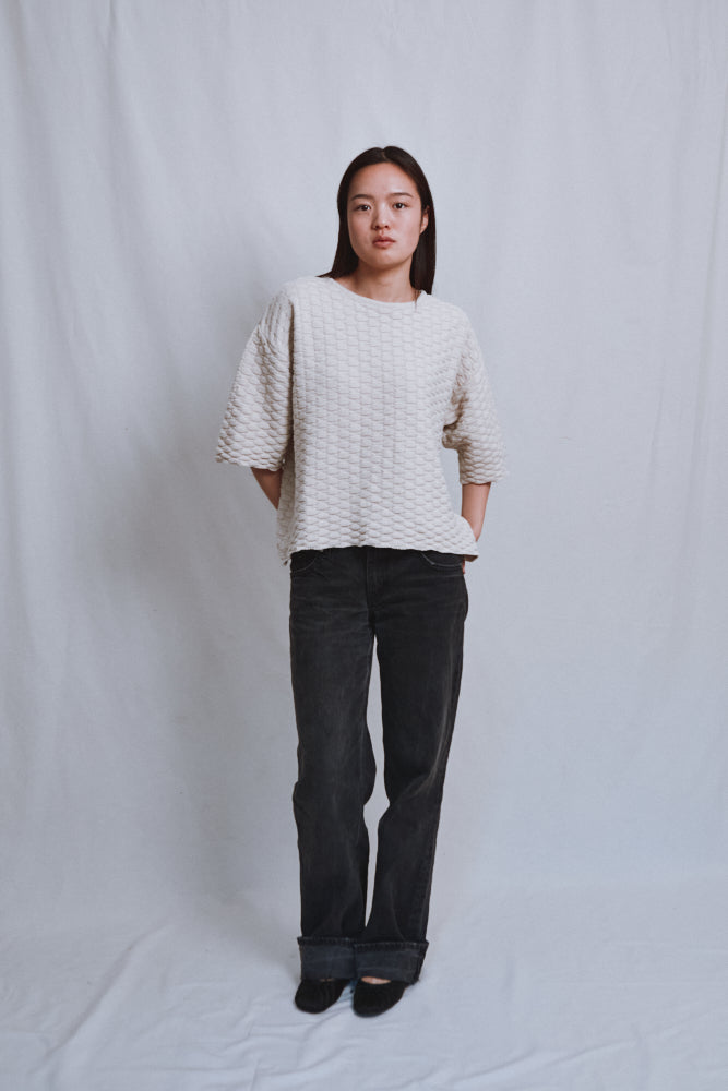 Item #478 - SIDONIE Basketweave-Knit Tee in Organic Cotton - Off-White