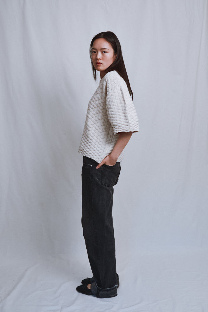Item #478 - SIDONIE Basketweave-Knit Tee in Organic Cotton - Off-White
