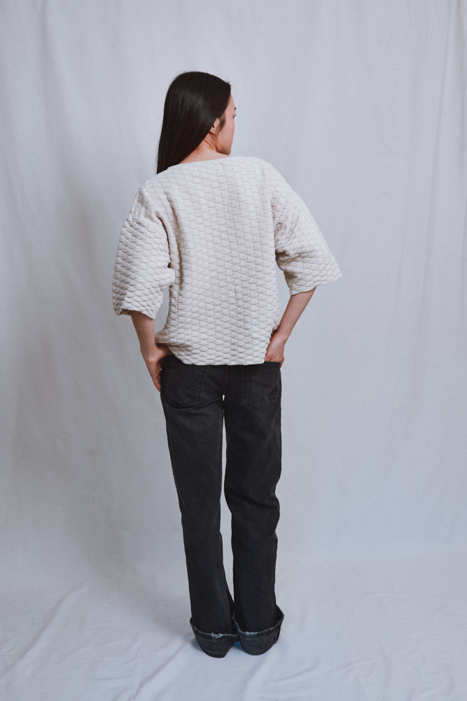 Item #478 - SIDONIE Basketweave-Knit Tee in Organic Cotton - Off-White