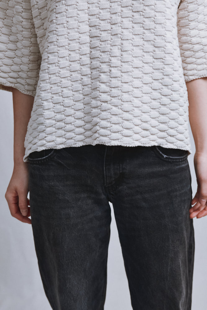 Item #478 - SIDONIE Basketweave-Knit Tee in Organic Cotton - Off-White
