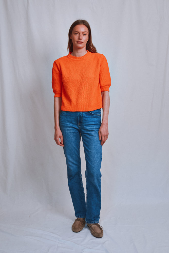 Item #487 - ELISABETH Puff-Sleeve Tee in Organic Cotton - Orange