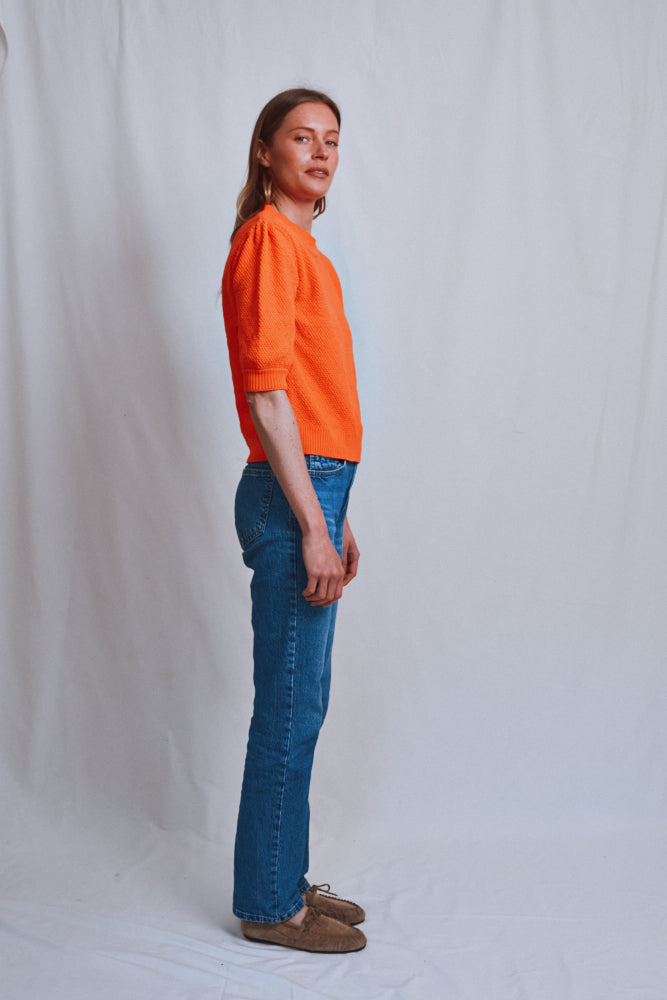 Item #487 - ELISABETH Puff-Sleeve Tee in Organic Cotton - Orange
