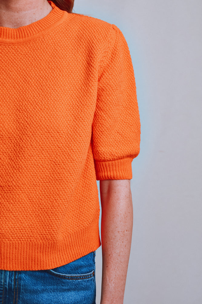 Item #487 - ELISABETH Puff-Sleeve Tee in Organic Cotton - Orange