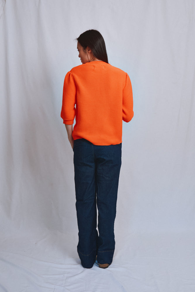 Item #488 - ELISABETH Puff-Sleeve Tee in Organic Cotton - Orange