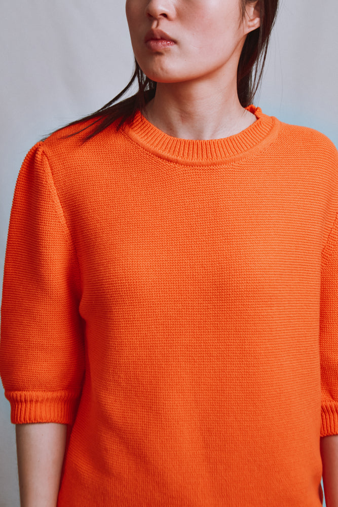 Item #488 - ELISABETH Puff-Sleeve Tee in Organic Cotton - Orange