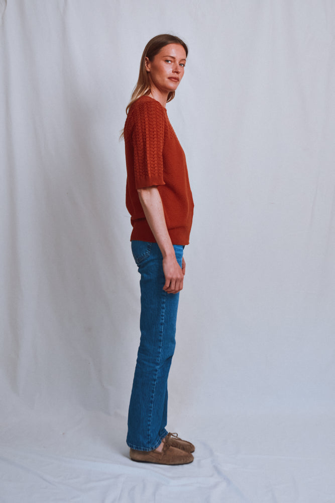 Item #492 - LIZ Lace Top in Organic Cotton - Earth Red