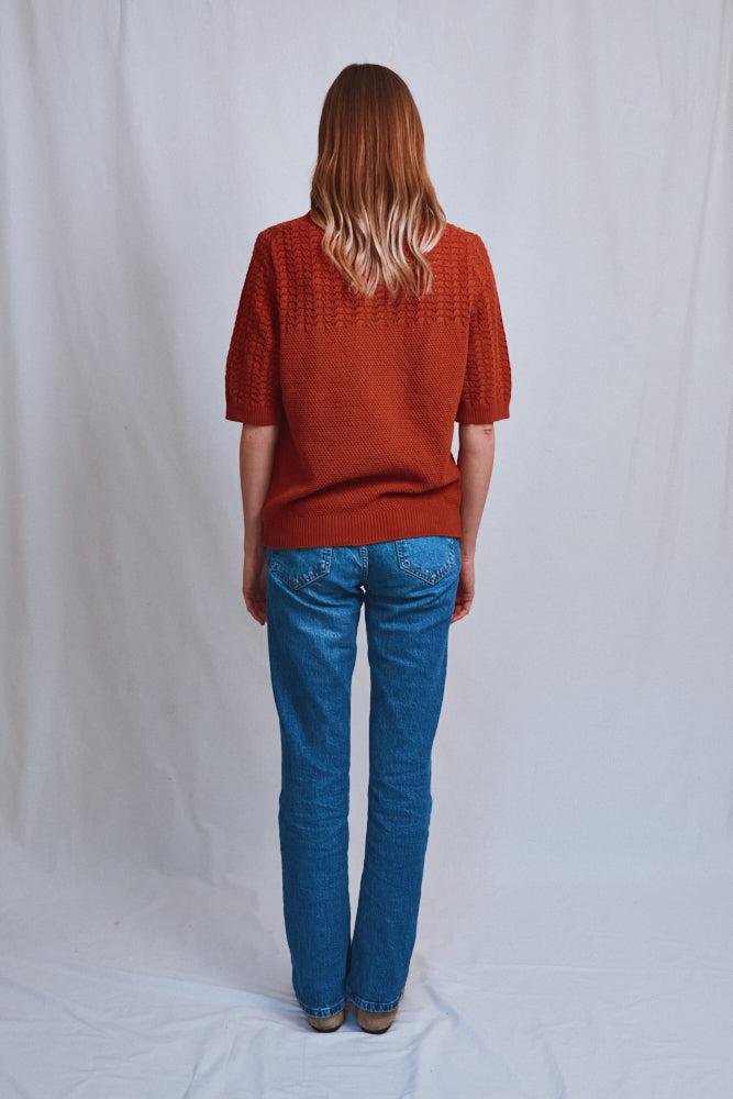 Item #492 - LIZ Lace Top in Organic Cotton - Earth Red