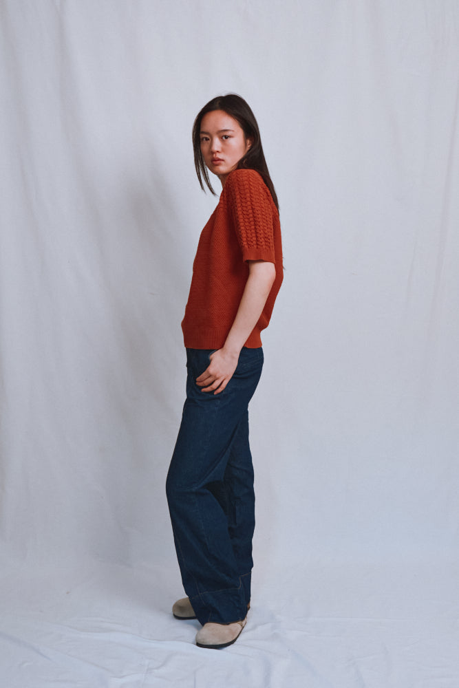 Item #491 - LIZ Lace Top in Organic Cotton - Earth Red