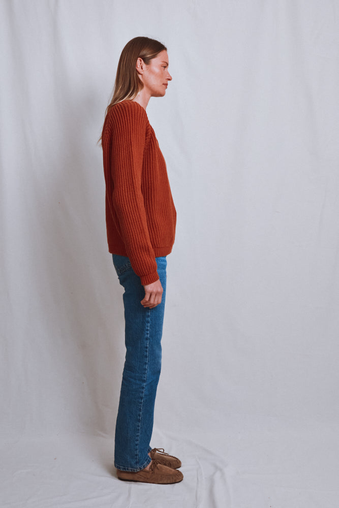Item #521 - BRIGITTE Raglan Sweater in Organic Cotton - Earth Red