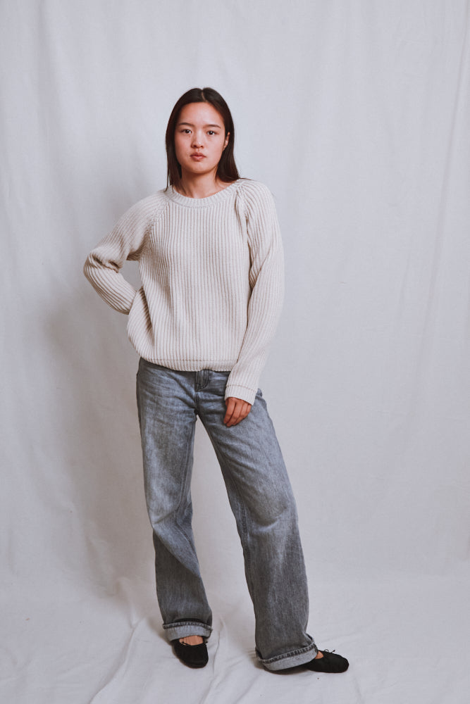 Référence n° 522 - Pull raglan BRIGITTE en coton biologique - écru