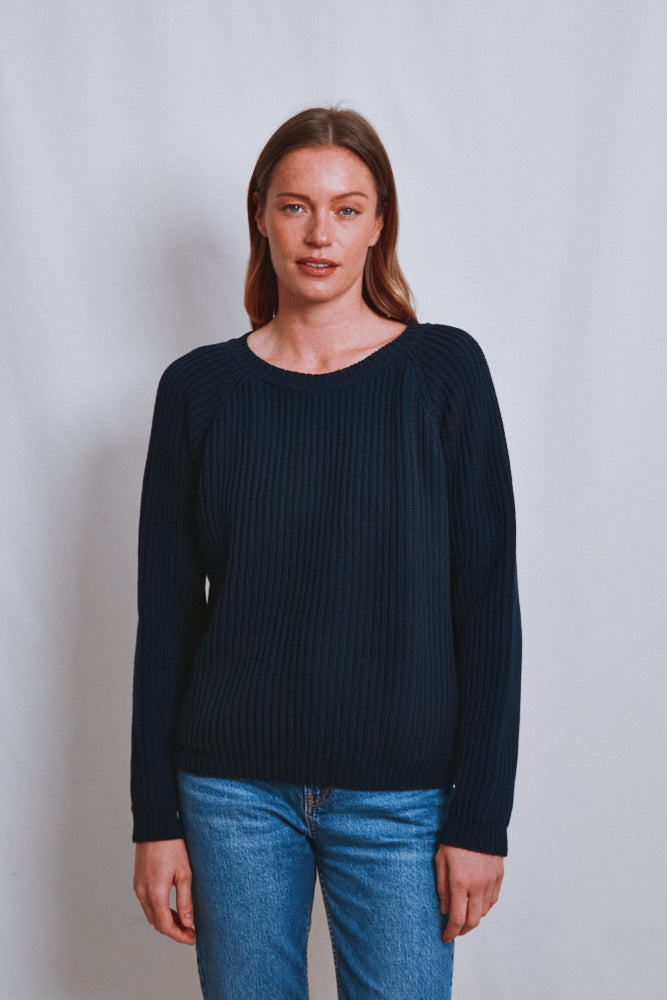 Item #523 - BRIGITTE Raglan Sweater in Organic Cotton - Navy