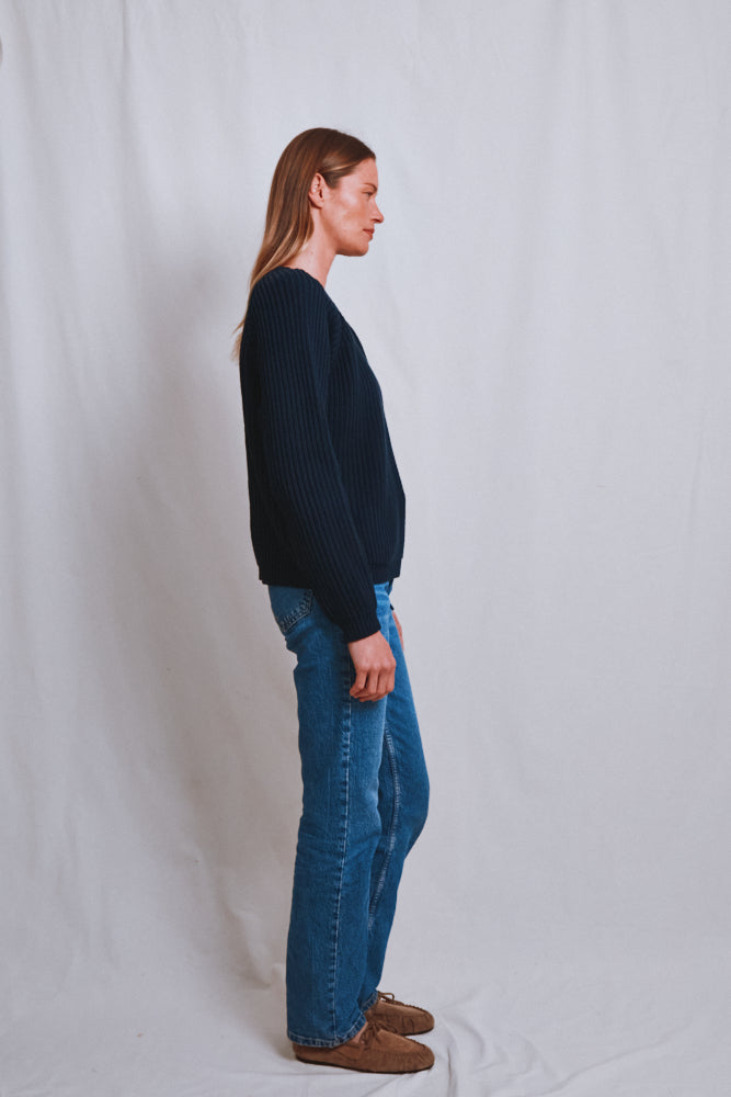 Item #523 - BRIGITTE Raglan Sweater in Organic Cotton - Navy
