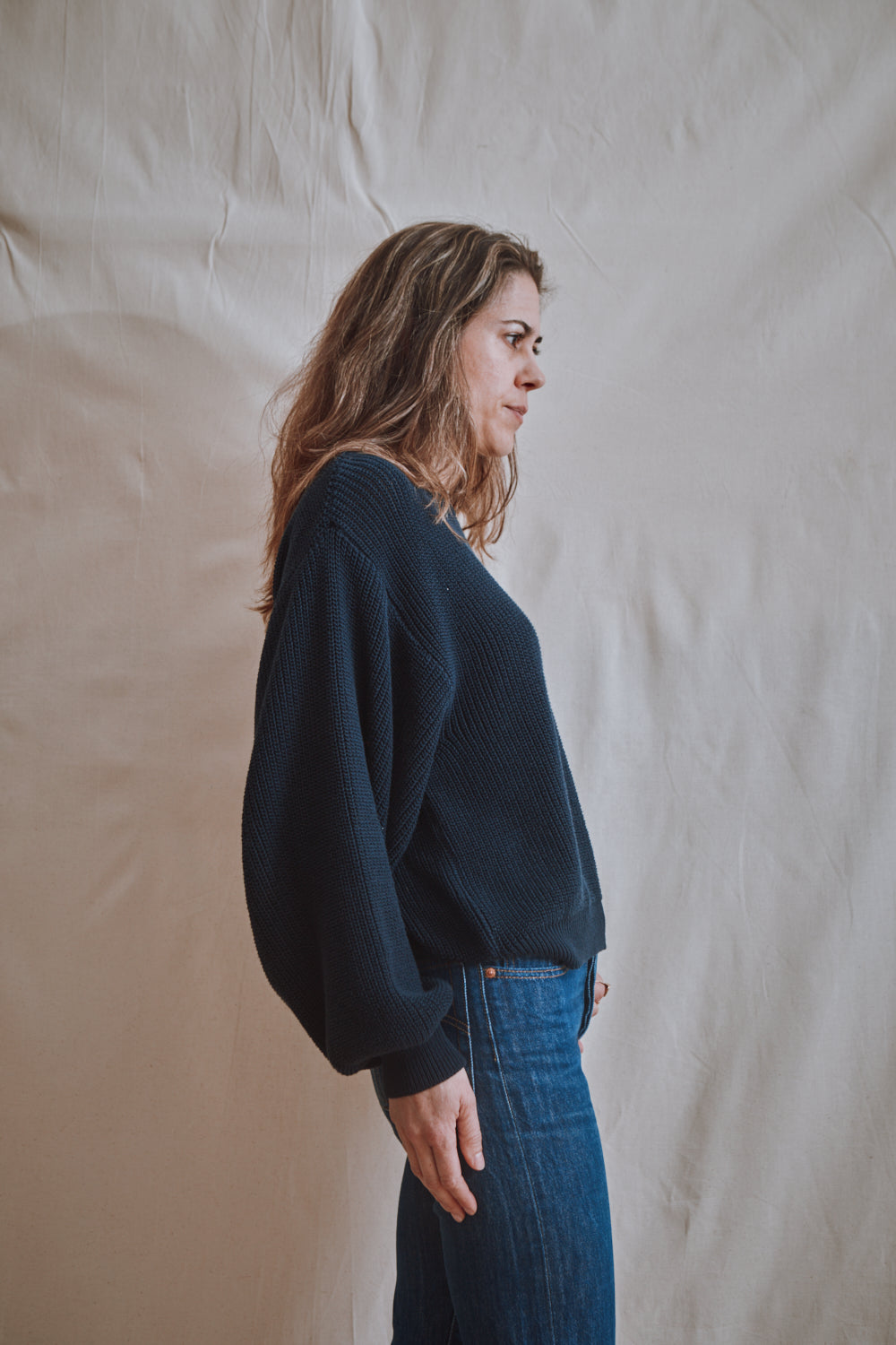 Item #320 - CLEMENTINE Batwing Sweater in Organic Cotton - Navy Blue