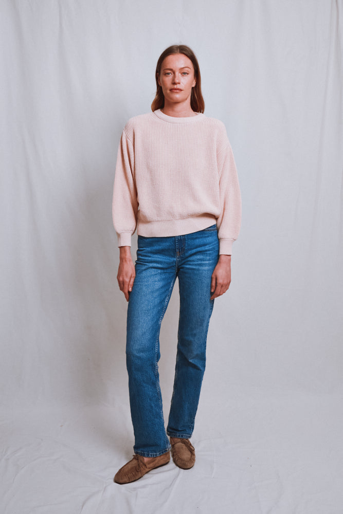 Référence n° 526 - Pull à manches chauve-souris CLEMENTINE en coton biologique - Rose poudré