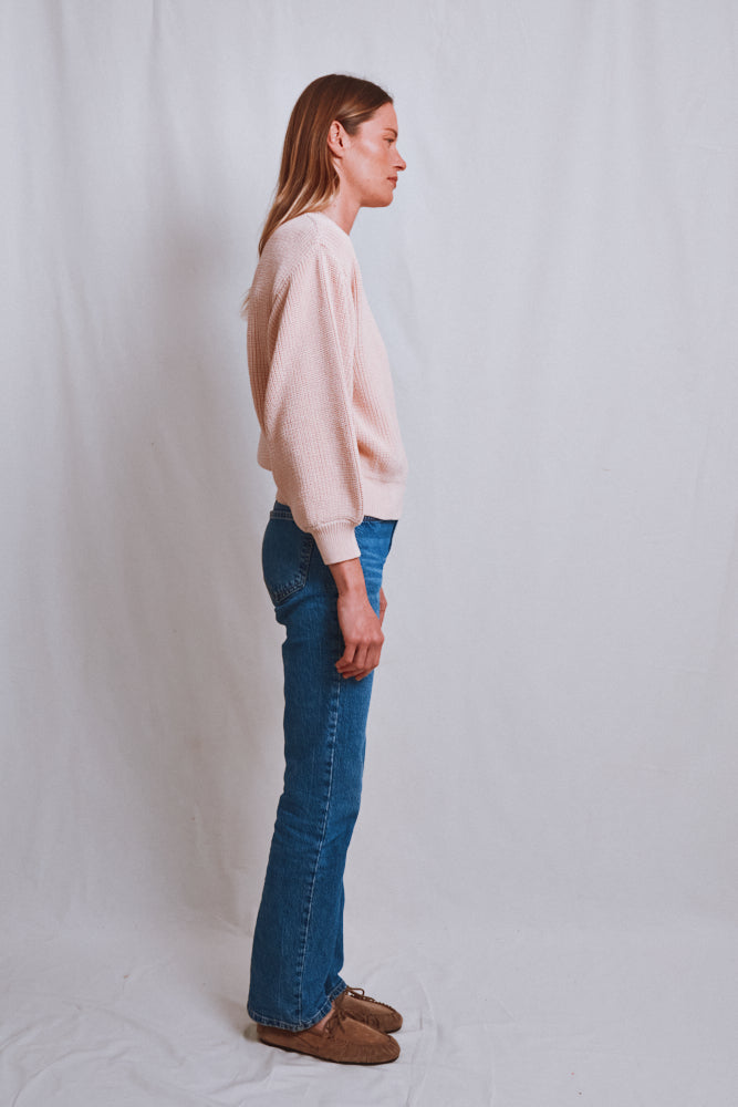 Référence n° 526 - Pull à manches chauve-souris CLEMENTINE en coton biologique - Rose poudré