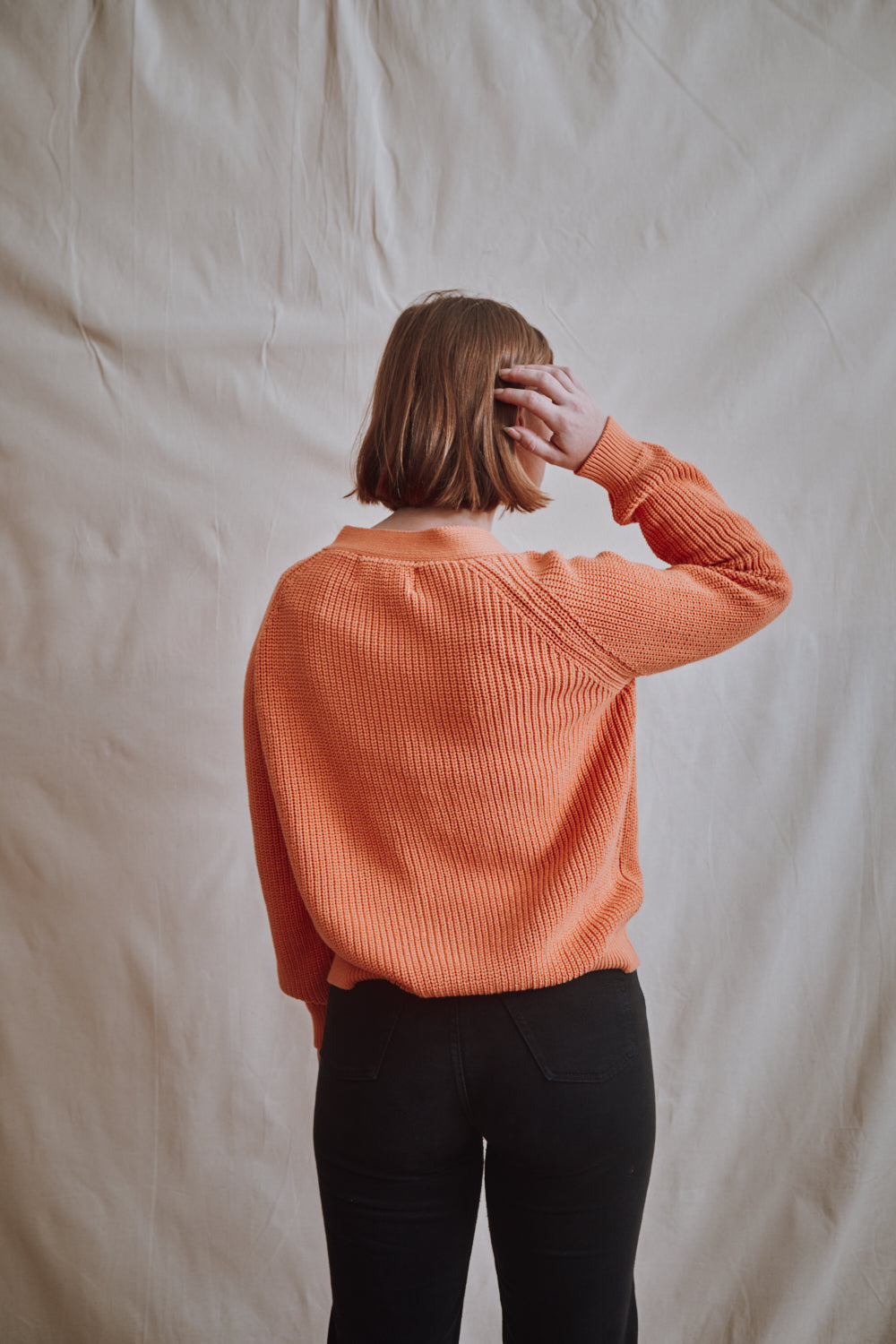 Item #326 - ANNA V-Neck Cardigan in Organic Cotton - Melon