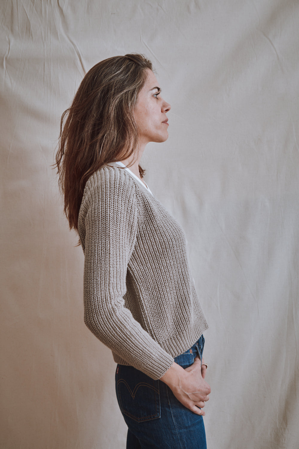 Item #327 - ANNA V-Neck Cardigan in Organic Cotton - Pearl grey