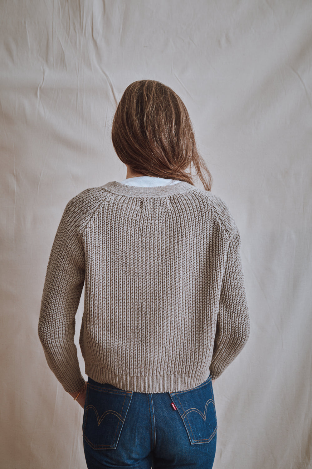 Item #327 - ANNA V-Neck Cardigan in Organic Cotton - Pearl grey