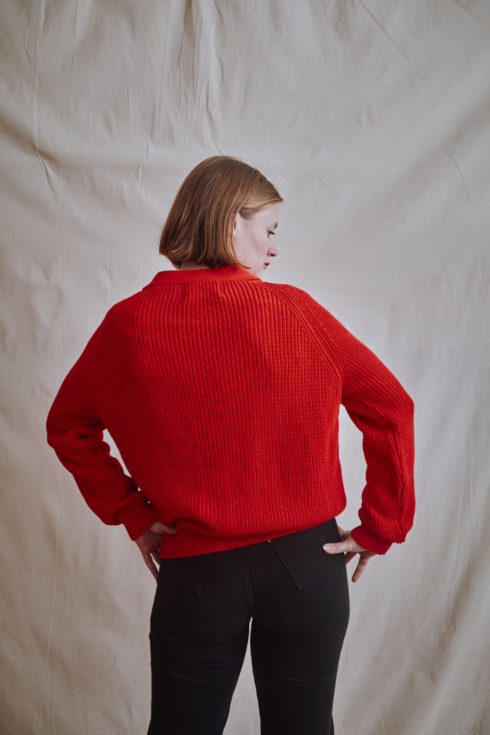 Item #330 - ANNA V-Neck Cardigan in Organic Cotton - Red