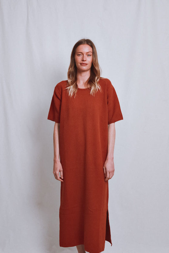 Item #534 - CARLA T-Shirt Dress in Organic Cotton - Earth Red