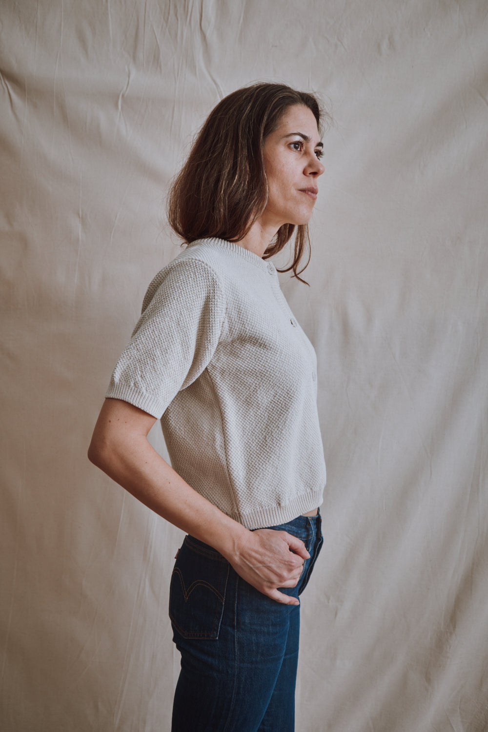 Item #345 - SARAH Cotton Cardigan- Off-White