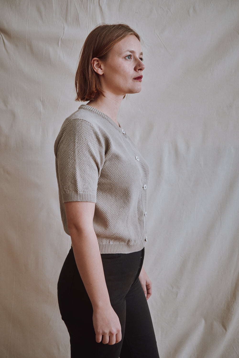Item #346 - SARAH Cotton Cardigan- Pearl grey