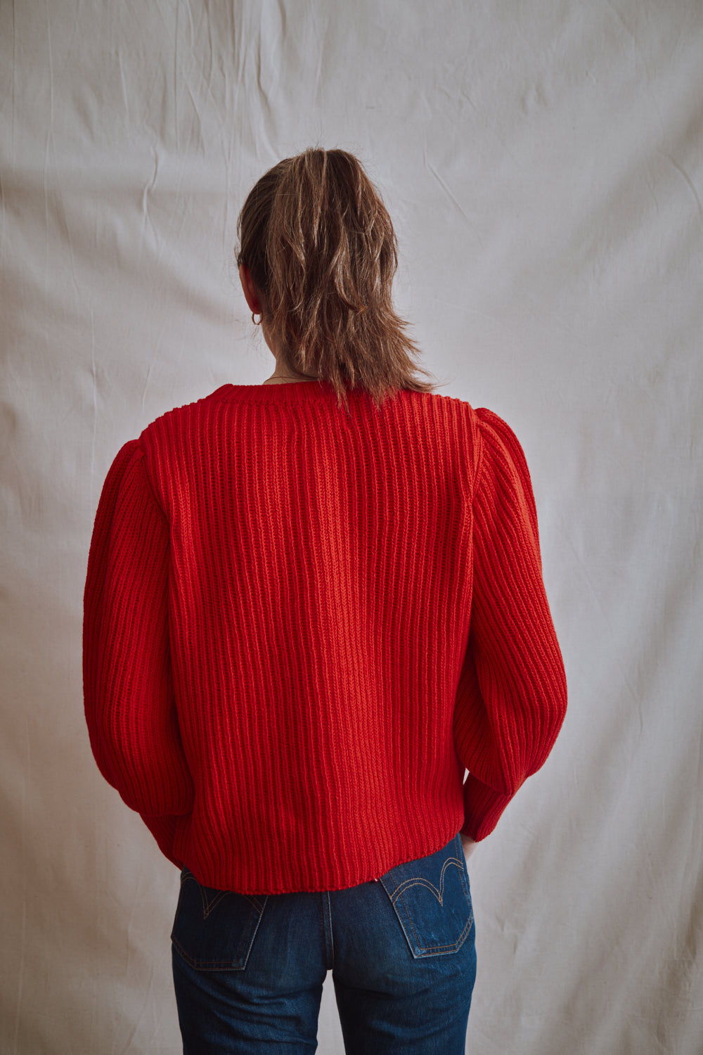 Item #359 - RAPHAELLE Puff-Sleeve Sweater in Cotton - Red