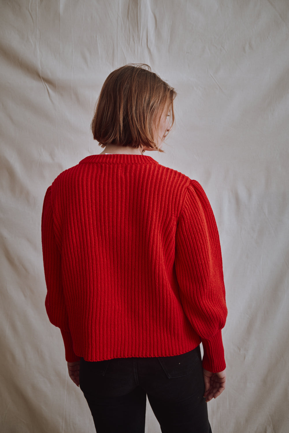 Item #361 - RAPHAELLE Puff-Sleeve Sweater in Cotton - Red