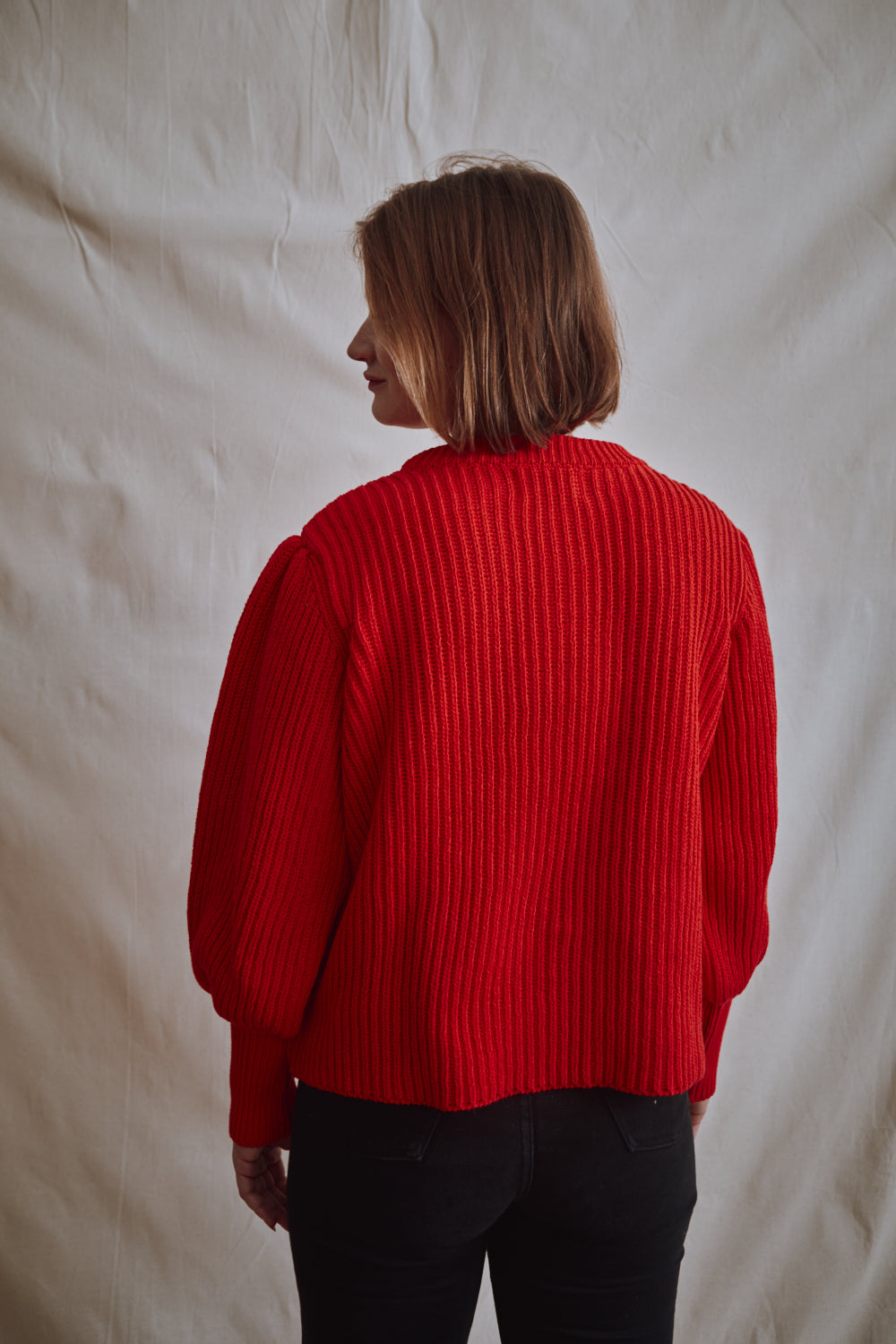 Item #361 - RAPHAELLE Puff-Sleeve Sweater in Cotton - Red