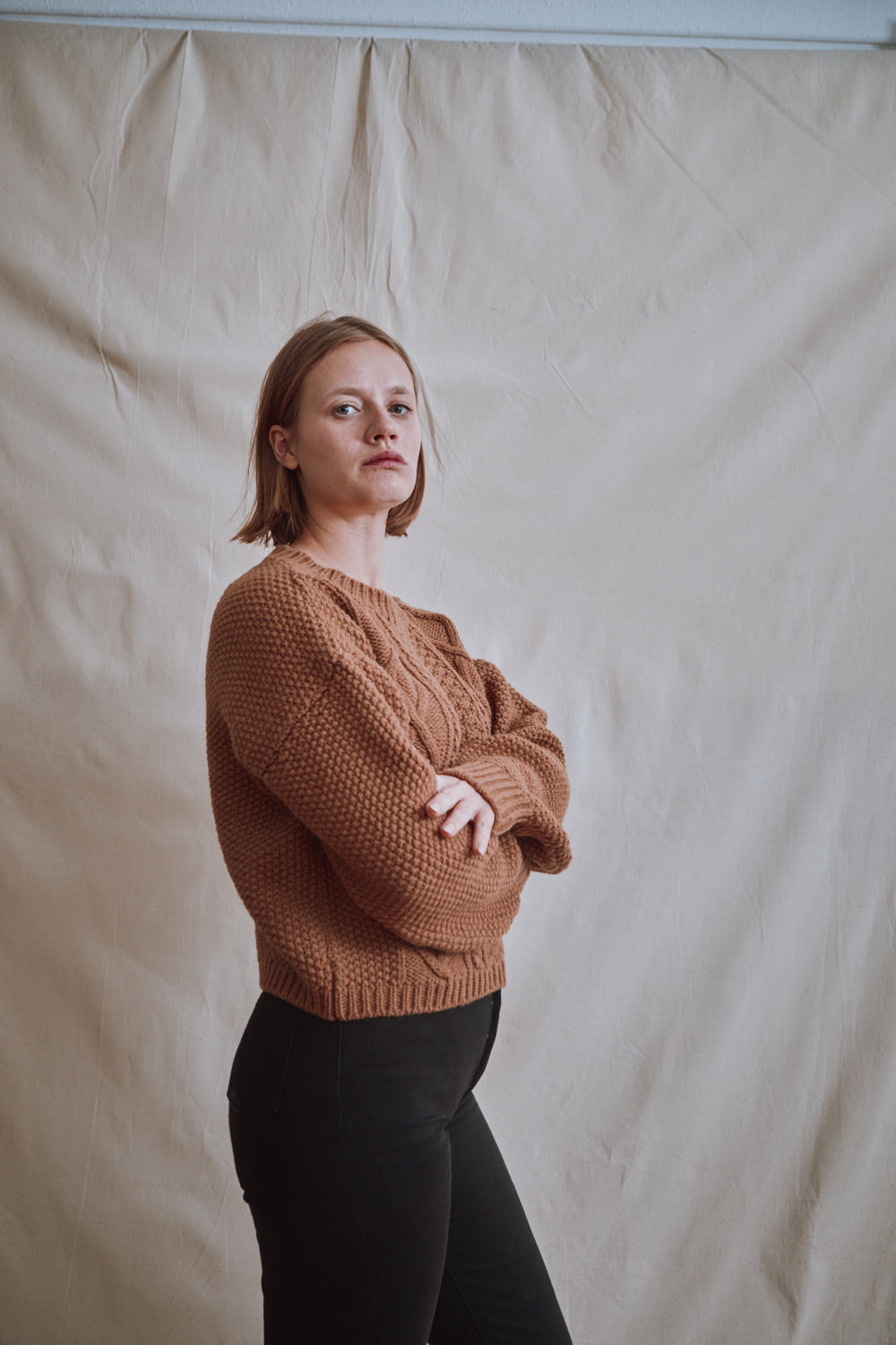 Item #372 - PAOLA Irish Cable Sweater in Merino Wool - Camel