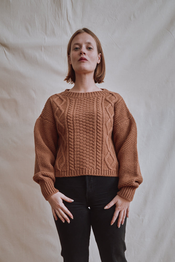 Item #373 - PAOLA Irish Cable Sweater in Merino Wool - Camel