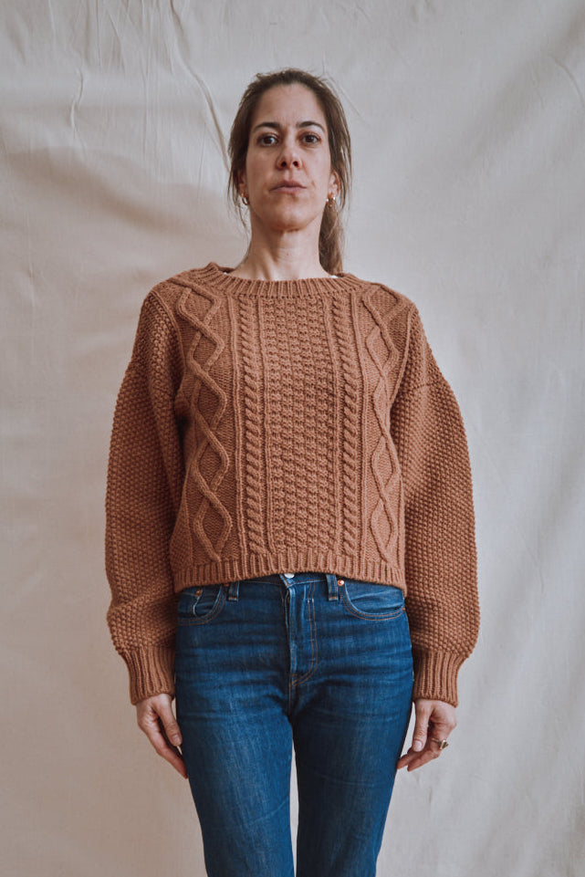 Item #374 - PAOLA Irish Cable Sweater in Merino Wool - Camel