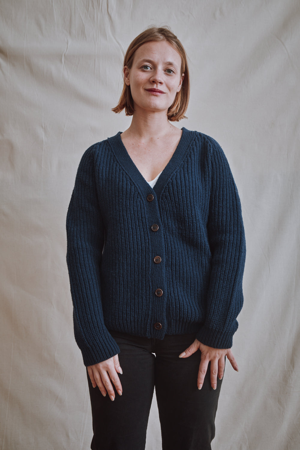 Article #375 - Cardigan CLAUDE Merino - Bleu marine