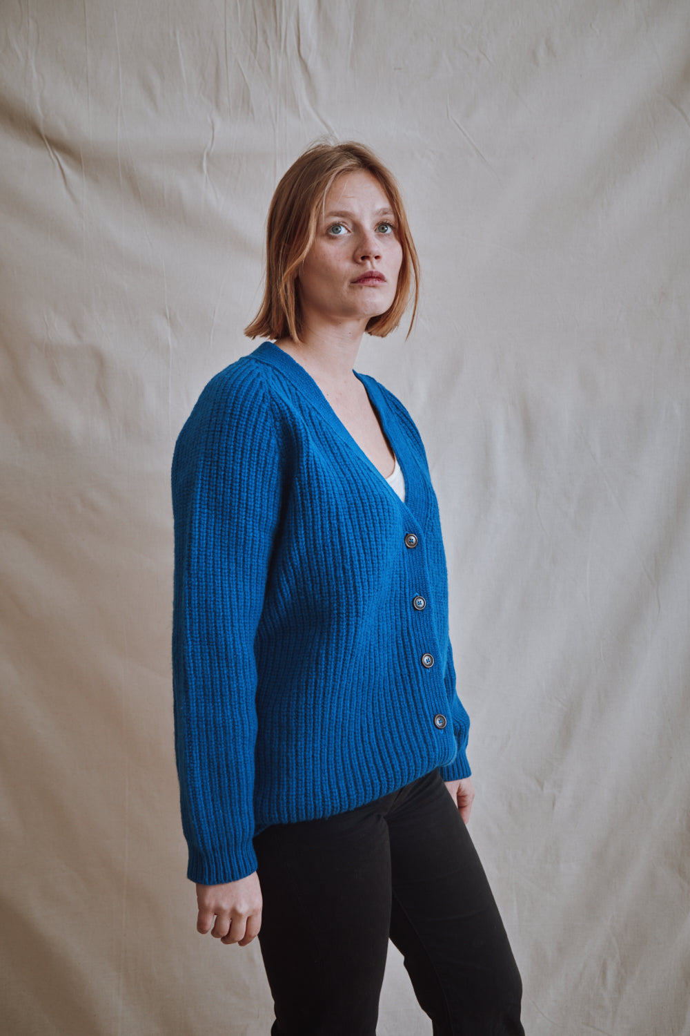 Item #377 - CLAUDE Merino Cardigan - Cobalt Blue