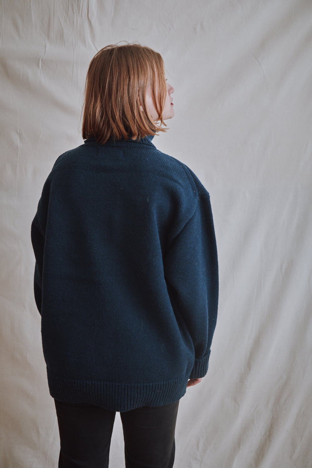 Item #379 - JACQUES Men Turtleneck Sweater in Merino Wool - Navy Blue