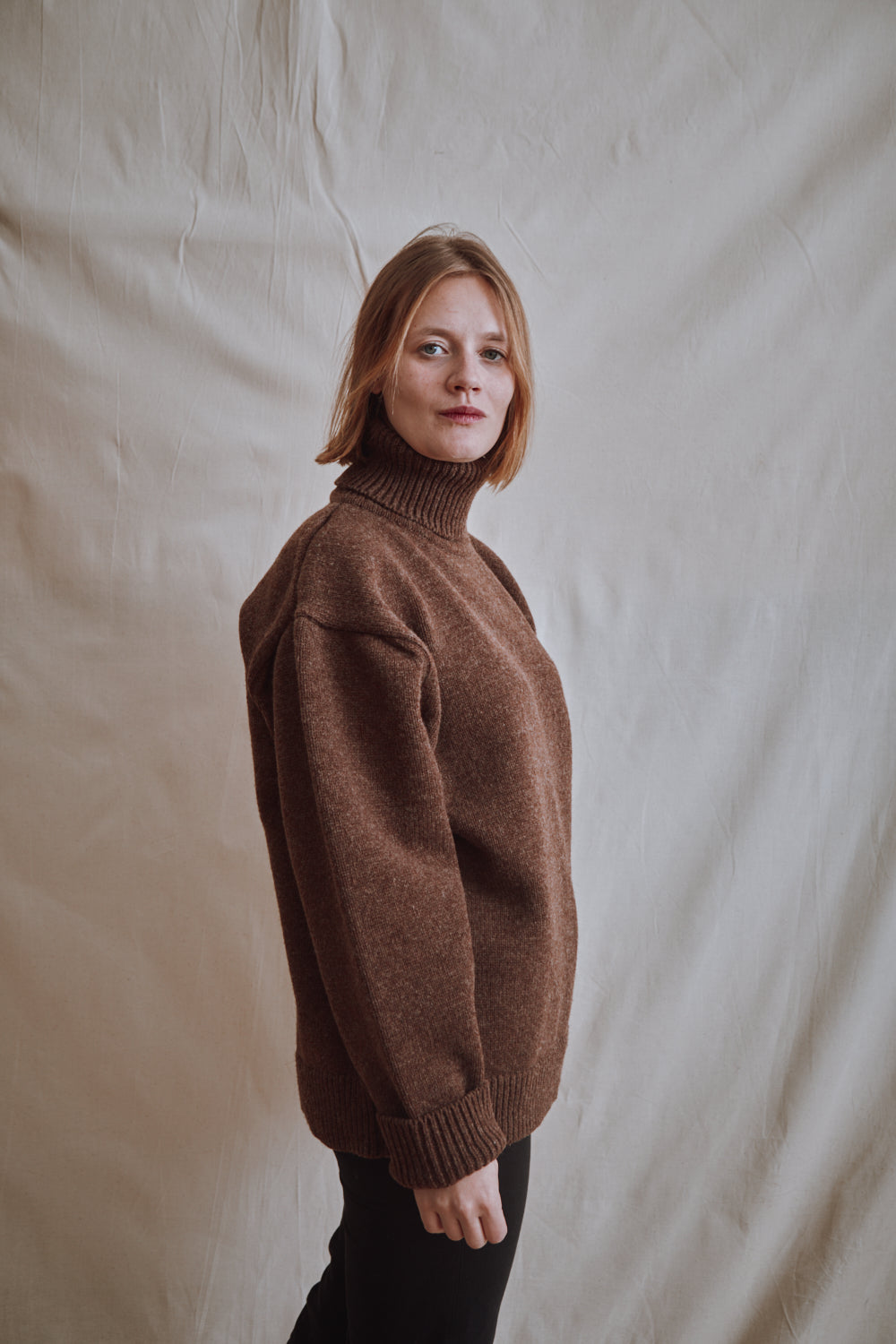 Item #381 - JACQUES Men Turtleneck Sweater in Merino Wool - Chocolate