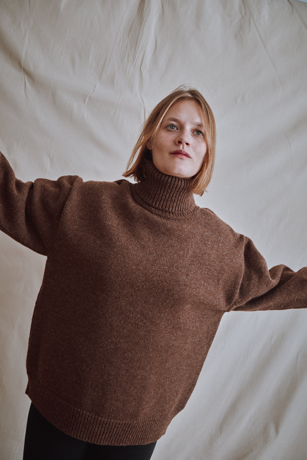 Item #381 - JACQUES Men Turtleneck Sweater in Merino Wool - Chocolate