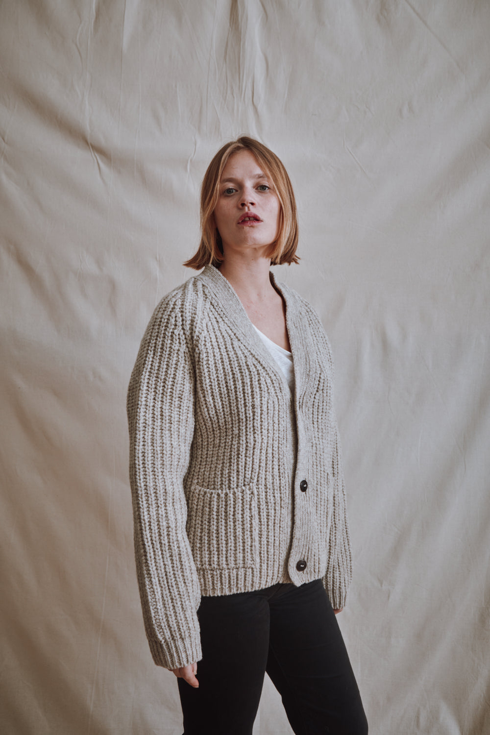 Item #383 - MIREILLE wool cardigan- Beige