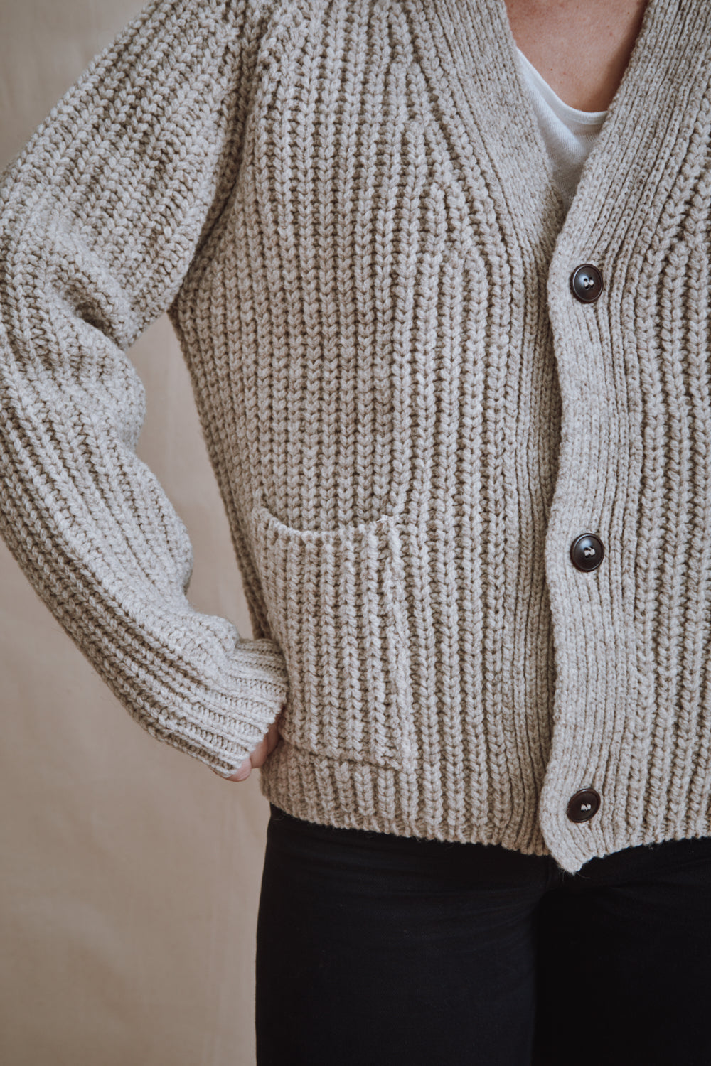 Item #383 - MIREILLE wool cardigan- Beige