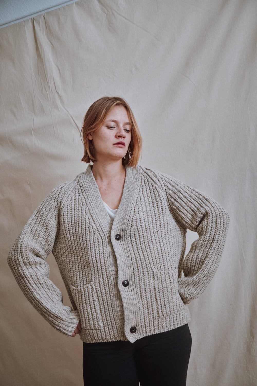 Item #383 - MIREILLE wool cardigan- Beige