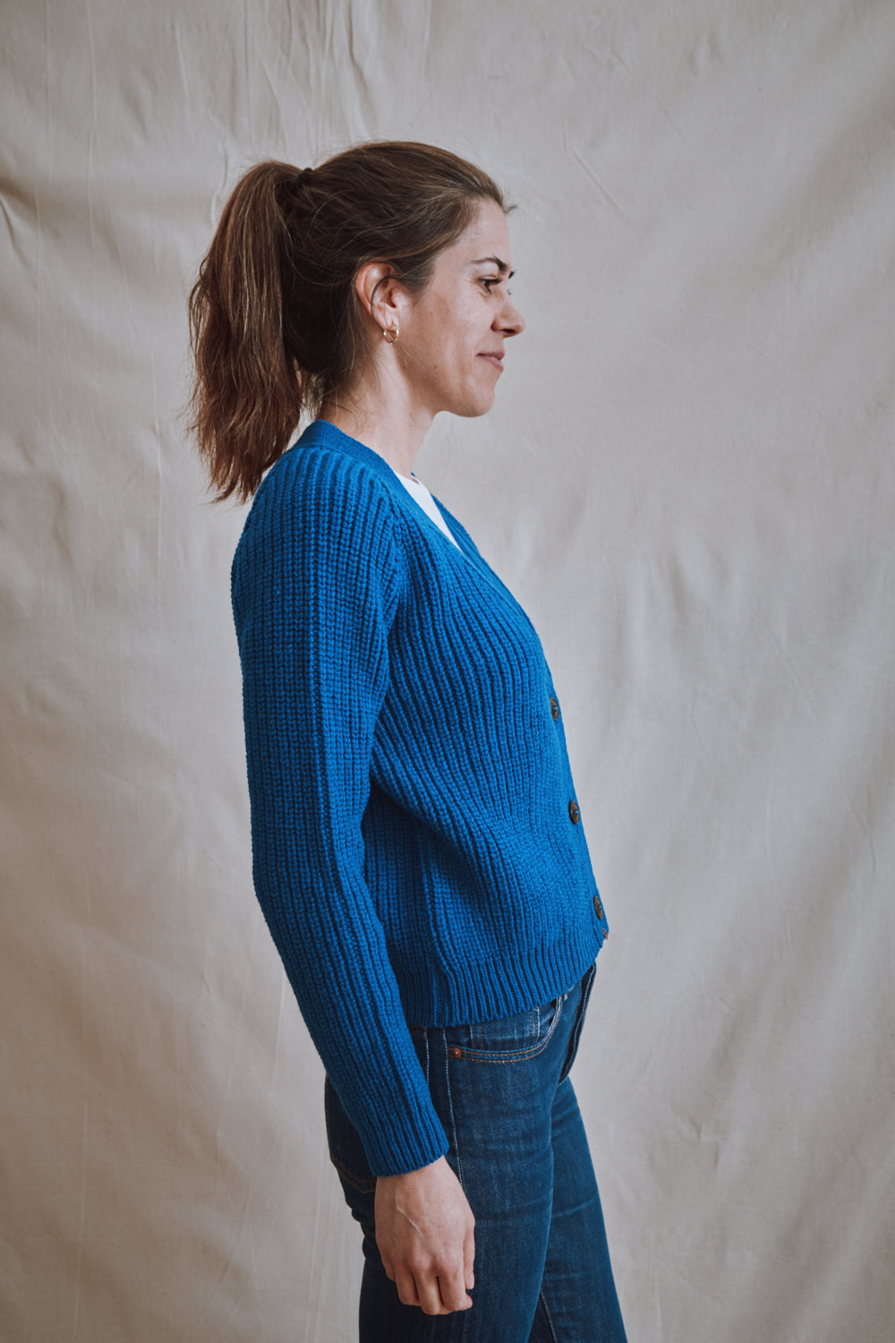 Item #386 - ANNA V-Neck Cardigan in Merino Wool - Cobalt Blue
